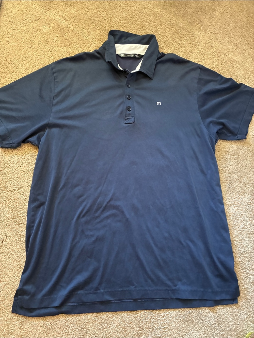TravisMathew Men's XXL Navy Blue Performance Golf Polo Shirt White Accent Collar
